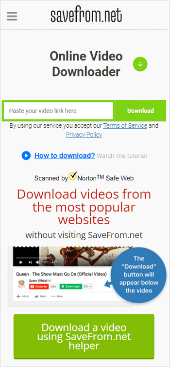 Download YouTube videos via SaveFrom on iPhone