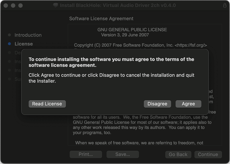 Aceptar el Acuerdo de Licencia de BlackHole