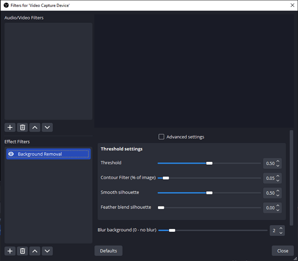 OBS Background Removal Settings